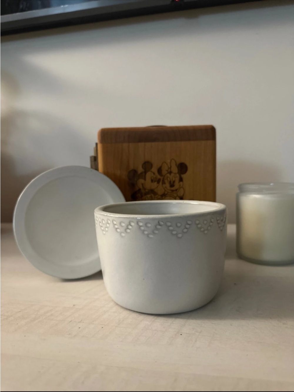 White Ceramic Decorative Ramekin with Beaded Border